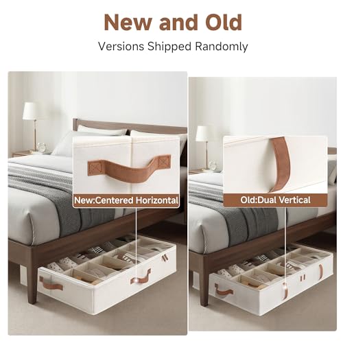 StorageWorks 2-Pack 24-Pair Under Bed Shoe Storage Organizer, Beige | Adjustable Dividers, Up to 12 Pairs Each, 5.25" Height, Fits 6-inch+ Clearance, Clear Top, Soft Handles, For Closet, Bedroom