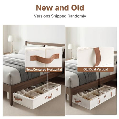 StorageWorks 2-Pack 24-Pair Under Bed Shoe Storage Organizer, Beige | Adjustable Dividers, Up to 12 Pairs Each, 5.25" Height, Fits 6-inch+ Clearance, Clear Top, Soft Handles, For Closet, Bedroom