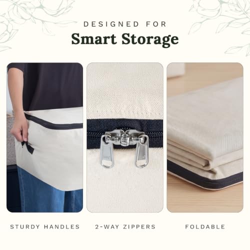Canvas Storage Bags for Comforters and Blankets - X-Large Zippered Storage Bags for Blankets, Comforters, and Clothes - Easy Storage Under Bed, 100% Cotton, Breathable with Carrying Straps (2 Bags)