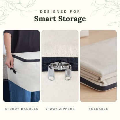 Canvas Storage Bags for Comforters and Blankets - X-Large Zippered Storage Bags for Blankets, Comforters, and Clothes - Easy Storage Under Bed, 100% Cotton, Breathable with Carrying Straps (2 Bags)