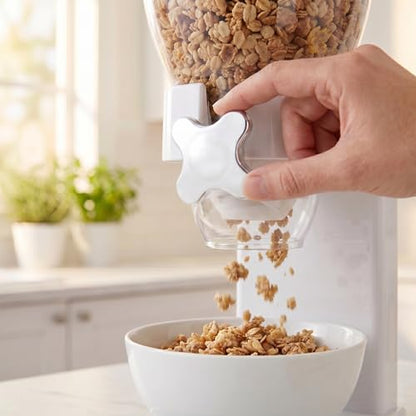 Zevro Indispensable Single Dry Food Dispenser – Countertop Cereal Dispenser with Portion Control, 17.5 oz Capacity, Airtight BPA-Free Food Storage, White/Chrome