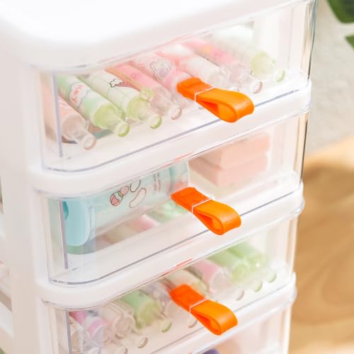 Gagee 3 Drawer Mini Desktop Unit, Clear/White Frame | Plastic Dressers with Drawers, For Arts and Crafts, Small Tools Storage, Sewing Accessories, Stationary and Hardware