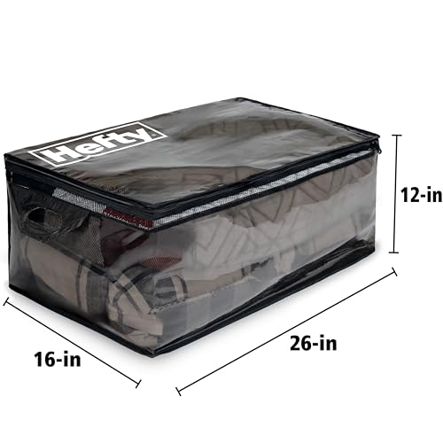 Hefty Storage Bags Extra Large Double Zipper Backpack, Heavy Duty Water Resistant Moving Totes with Shoulder Straps, Foldable Reusable Packing Organizers, 2 Pack (X-Large Black)