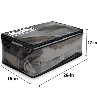 Hefty Storage Bags Extra Large Double Zipper Backpack, Heavy Duty Water Resistant Moving Totes with Shoulder Straps, Foldable Reusable Packing Organizers, 2 Pack (X-Large Black)