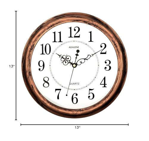 Adalene 13-Inch Decorative Wall Clock Silent Non-Ticking - Vintage Retro Rustic Battery Operated Kitchen Wall Clock - Large Wall Clocks for Living Room Décor, Office, Bathroom