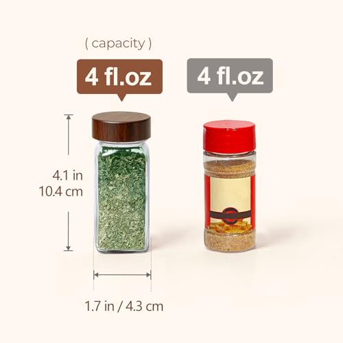 ComSaf Glass Spice Storage Jars with Acacia Wood Lids & Labels 4Oz 24Pack