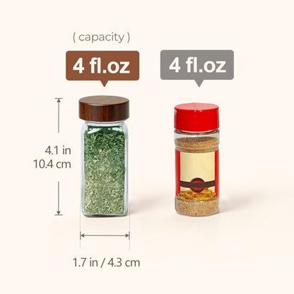 ComSaf Glass Spice Storage Jars with Acacia Wood Lids & Labels 4Oz 24Pack