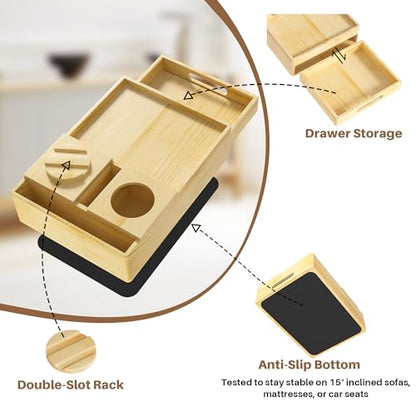 Couch Cup Holder 7-in-1 Couch Tray Sofa Side Table with Push-Pull Drawer