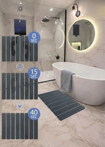 Premium Foldable Stone Bath Mat - Ultra Absorbent Quick Drying Compact Easy to Store & Clean Non-Slip Diatomaceous Earth Bath Shower Mat (Dark Grey)