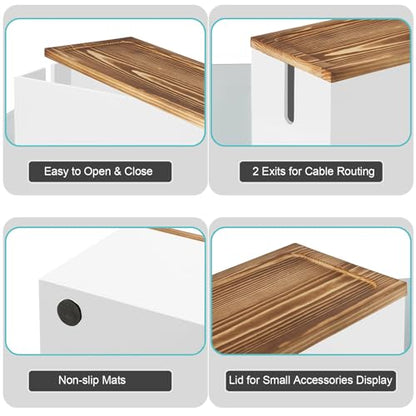 Large Cable Management Box, Wooden Cord Organizer Box for Desk, Floor, Office to Hide Extension Cords Power Stripes Surge Protectors Chargers Wires, White
