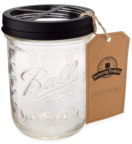 Mason Jar Toothbrush Holder – Black – with 16 Ounce Ball Mason Jar – Made from Rust-Proof Stainless Steel