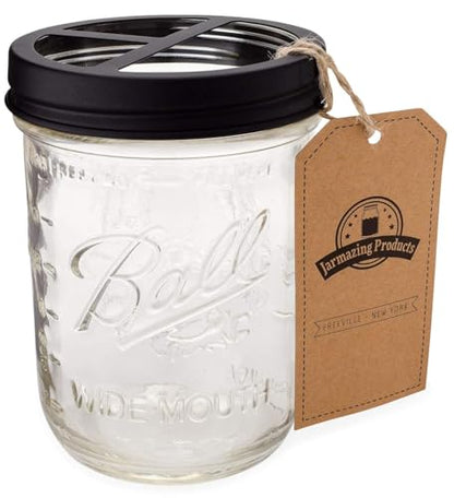 Mason Jar Toothbrush Holder – Black – with 16 Ounce Ball Mason Jar – Made from Rust-Proof Stainless Steel