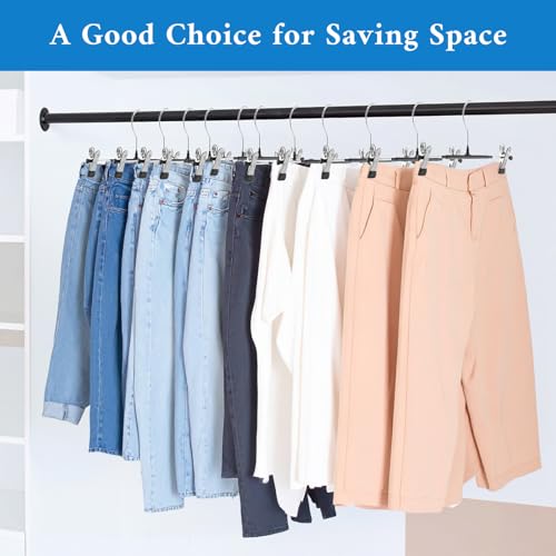 30 Pack Pants Hangers with Clips Adjustable Skirt Hangers for Women Non-Slip Trousers Hanger for Jeans Clothes Hanger for Pants Heavy Duty Space Saving Shorts Clothes Rack Black 12Inch