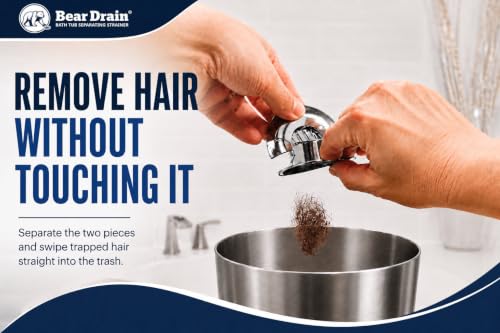 Bathtub Separating Hair Catcher for Drain – Patented No-Touch Two-Piece Hair Strainer, Prevents Clogs, Easy Clean Hair Removal, Fits Standard Tub Drains, Lightweight Design Chrome-Finish