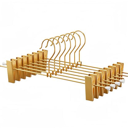 Gold Aluminum Pants Hangers,Hangers with 2-Adjustable Clip | Solid Skirt Hangers,Space Saving, Hanging Clothes Hangers,Metal Rack for Trouser