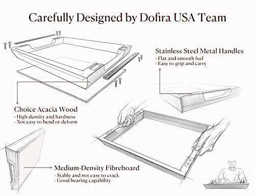 Acacia Wood Serving Tray with Metal Handle, 17x13in Tray for Ottoman | Decorative Food & Drink Tray for Coffee Table, Breakfast, Dinner, BBQ, Party, Lap, Couch, Rustic Home Decor, Elegant Gift Box