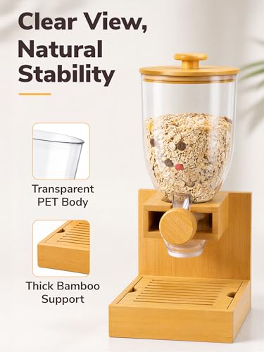 Bamboo Cereal Dispenser Countertop, 2L Airtight Single Pack