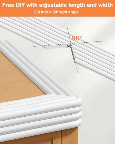 Corner Protector Baby, Pre-Taped 16.5FT Edge Guard for Furniture Safety | 0.4" Thick, 4" Wide Fireplace Baby Proofing, Soft Rubber Foam Padding Bed Cabinet Desk Edge Cushion Bumper, White-Grey