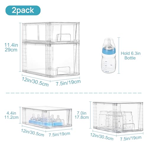 Vtopmart Clear Stackable Storage Drawers, 4 Pack Kitchen Cabinet Set | Medium and Small Pull-Out PET Drawers with Stackable Design for Kitchen Cabinets, Pantry, Under Sink, Medicine