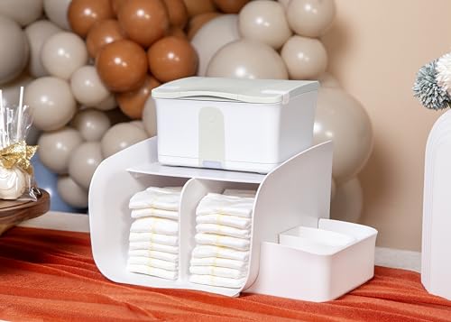 Ubbi Tabletop Diaper Caddy, Diaper Storage, Caddy Organizer, White | Non-Skid Rubber Feet, Baby Diaper Caddy Organizer for Wipes & Baby Accessories, Newborn Nursery Essential