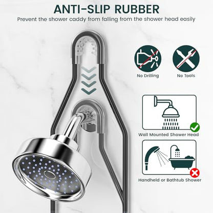 Adjustable Shower Caddy Hanging Rustproof Shower Organizer, Black | Extra Long, No Drilling, Anti-Slip, Shower Caddy Over Showerhead, Fast Draining, Soap Holder, 12 Hooks, Bathroom Accessories