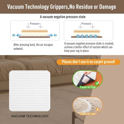 Anti Slip Carpet Grips 8 Pcs Vacuum Technology Carpet Gripper for Hardwood Floors Anti Curling Rug Pad Grippers Washable Keep Corners Flat