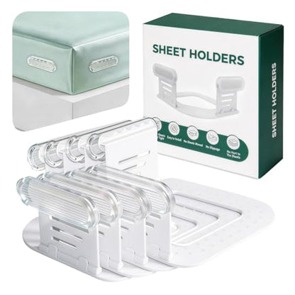 Bed Sheet Holders for Corners-4Pcs Sheet Locks for Fitted Sheets Non-Slip | Durable ABS Snap-Lock Design Keeps Mattress Sheets Firm&Tight, Foldable&Gentle, Easy No-Lift Install for All Mattress Types