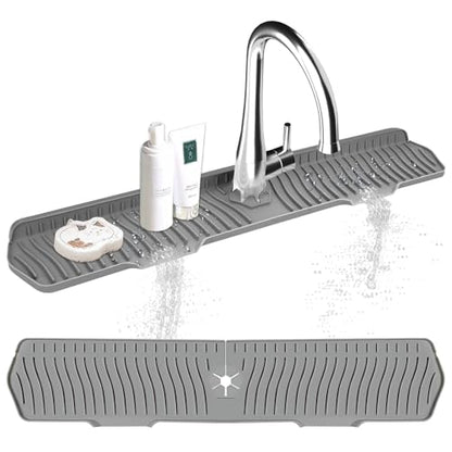 Kitchen Sink Splash Guard Gen2-30" x 6'' Silicone Sink Mat Splash Guard fit for Countertop, Bathroom,Farmhouse,RV by EBIGIC (Grey)