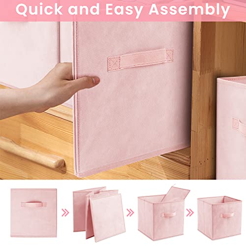 Storage Cubes - 11 Inch Heavy Duty Fabric Storage Bins for Shelves Closet, Cube Organizer - 8 Pack Collapsible Cube Storage Bins Baskets for Organizing Clothes Blankets Toys (Pink)