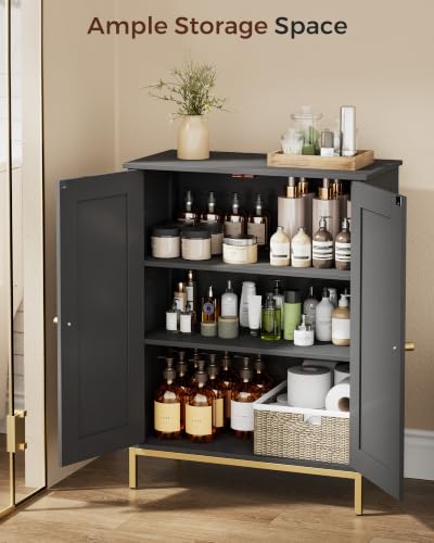 Bathroom Storage Cabinet, Freestanding Floor Cabinet, Black | Bathroom Organizers and Storage, Adjustable Shelves, Small Cabinet for Bathroom Living Room Laundry Room