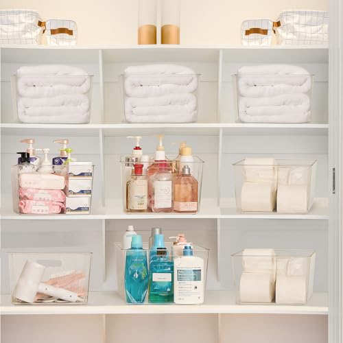 Vtopmart 4 Pack Extra Large Clear Storage Bins, 11x11 Cube Organizer | Acrylic Cube Storage Bins, Plastic Containers with Handle for Pantry, Kitchen, Closet, Laundry Room, Bathroom, Under Sink