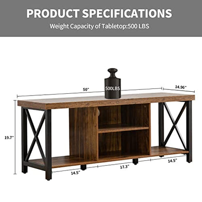 TV Stand for TV up to 55 Inches, TV Cabinet with Open Storage, TV Console Unit with Shelving for Living Room, Entertainment Room, Rustic Brown