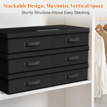 Under Bed Storage Containers with Lids, 2 Pack Foldable Black | Storage organizer, Stackable Clothes Storage Bags, For Blankets Pillows Clothing, Clear Window, 3-Sided Handles, Label Slot
