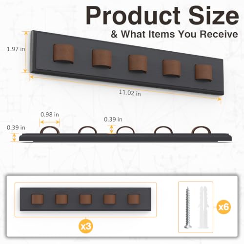 Durmmur Wooden Sunglass Organizer, Wall Mount/3M Adhesive Sunglasses Holder | Holds up to 15 Pairs, 3 Pack Sunglasses Rack Display for Hanging Your Multiple Eyeglasses, for Office, Home Decor(Dark Grey)