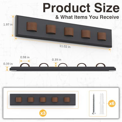 Durmmur Wooden Sunglass Organizer, Wall Mount/3M Adhesive Sunglasses Holder | Holds up to 15 Pairs, 3 Pack Sunglasses Rack Display for Hanging Your Multiple Eyeglasses, for Office, Home Decor(Dark Grey)