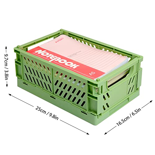 4 Pack Pastel Crates for Storage, Plastic Folding Basket, Colorful Small Storage Containers for Bedroom Office Classroom Bathroom Desktop Drawer Organizer Decor (9.8x6.5x3.8inch)