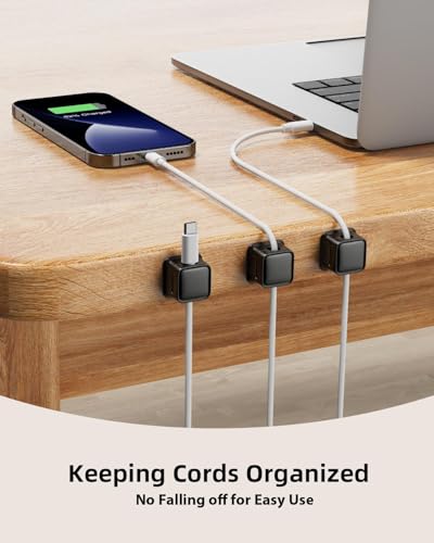 12 Pack Cord Organizer, Magnetic Cable Clips, Under Desk Management, Black | 0.27in Cable Compatible,Strong Adheive Wire Holder Keeper,Easy Open Phone Charger Holder for Home Car Desk Nightstand Office