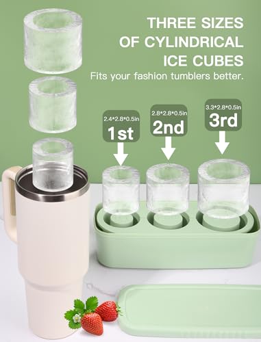 3 Pcs Silicone Ice Cube Tray for 30-40 Oz Tumblers with Lid and Storage Bin | Creates 3 Hollow Cylinder Ice Cubes, Silicone Ice Trays for Freezer, Easy Release, BPA-Free, Coffee, Whiskey and Cocktails