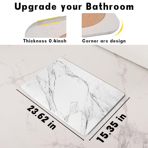 2 Pack Stone Bath Mat - Diatomaceous Earth Bath Mat Fast-Drying Stone Drying Mat Super Absorbent Diatomite Mats for Bathroom, Dish Drying, Bathtub (White Marble