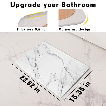 2 Pack Stone Bath Mat - Diatomaceous Earth Bath Mat Fast-Drying Stone Drying Mat Super Absorbent Diatomite Mats for Bathroom, Dish Drying, Bathtub (White Marble