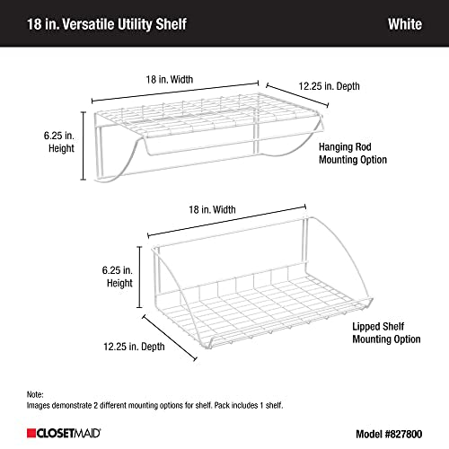 ClosetMaid 8278 18-Inch Wide Laundry Utility Hanger Shelf, White