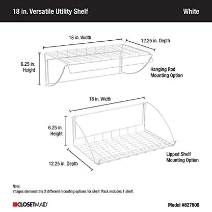 ClosetMaid 8278 18-Inch Wide Laundry Utility Hanger Shelf, White