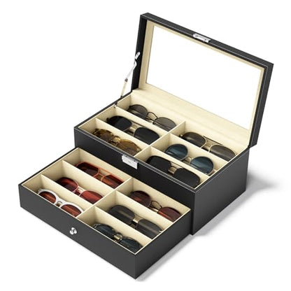NEWLOOP Sunglasses Organizer Multiple Pairs of Glasses Display Case Sunglass Hard Shell Storage Box for Women Men 12/16 Slots