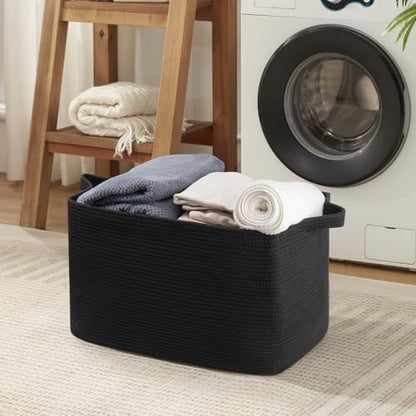 OIASKET 95L Extra Large Blanket Basket, 24" x 16.9" x 14.2" Woven Storage Basket for Living Room, Rectangle Nursery Blanket Storage for Toys, Towels, Dirty Clothes (Black)