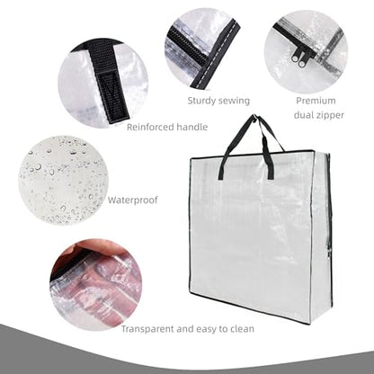 3 Pack Clear Bags with Zipper and Handles, Halloween Christmas Wreath Storage, Gift Bag Organizer, Moving Boxes Alternative, Under the Bed Storage