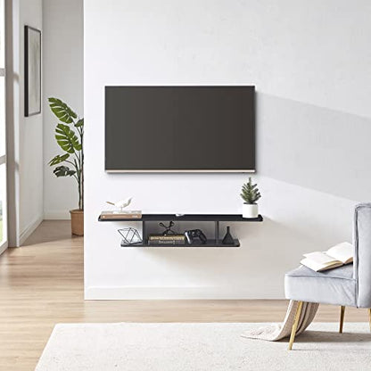 Floating TV Stand, Wall Mounted Entertainment Center and Cabinet Shelf, TV Console with Storage, Media Console for DVD Player, Space-Saving Under TV Shelf for Bedroom, Living Room (Black)