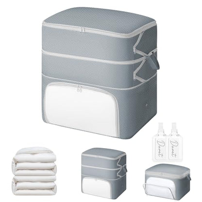 Comforter Storage Bag - 130L Blanket Storage Bags Front-opening Ultra Space Saving Self Compression Organizer, Washable Compression Bags for Storage Comforter Blanket, 1 Pack, Grey