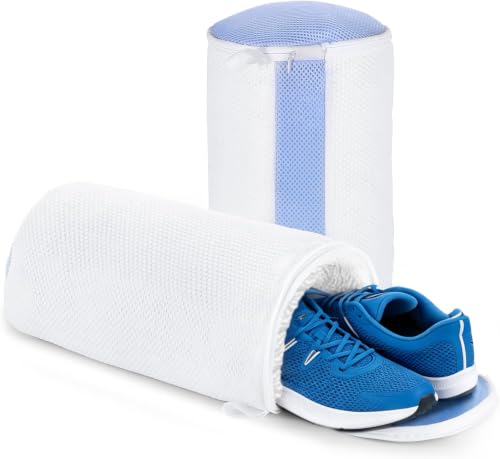 2-Pack Shoe Washing Machine Bags for Sneakers & Delicate Shoes, White | 3X Fade-resistant Fabric and 20,000+ Dense Fibers Lift Dirt, Protect Shoes and Reduce Scrubbing, Washer / Dryer Safe