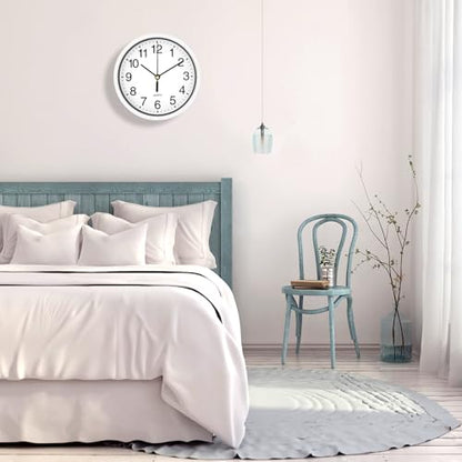 Silent Wall Clock Non Ticking, 6 Inch Wall Clocks Battery Operated, Small Analog Clock for Bedroom Home Office Kitchen Bathroom School, Easy to Read(White)