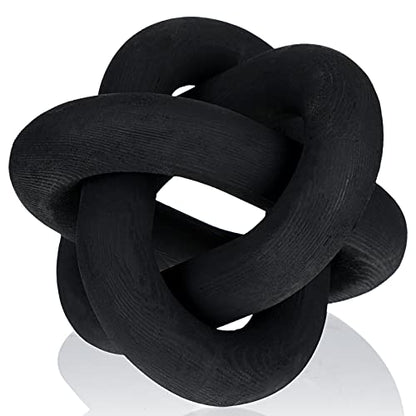 Yalikop 3 Link Wood Knot Decor Rustic Home Décor Accents Hand Carved Coffee Table Decoration, Boho Chain Link Decoration, Modern Shelf, Rustic Objects for Home Living Room Bedroom(Black)